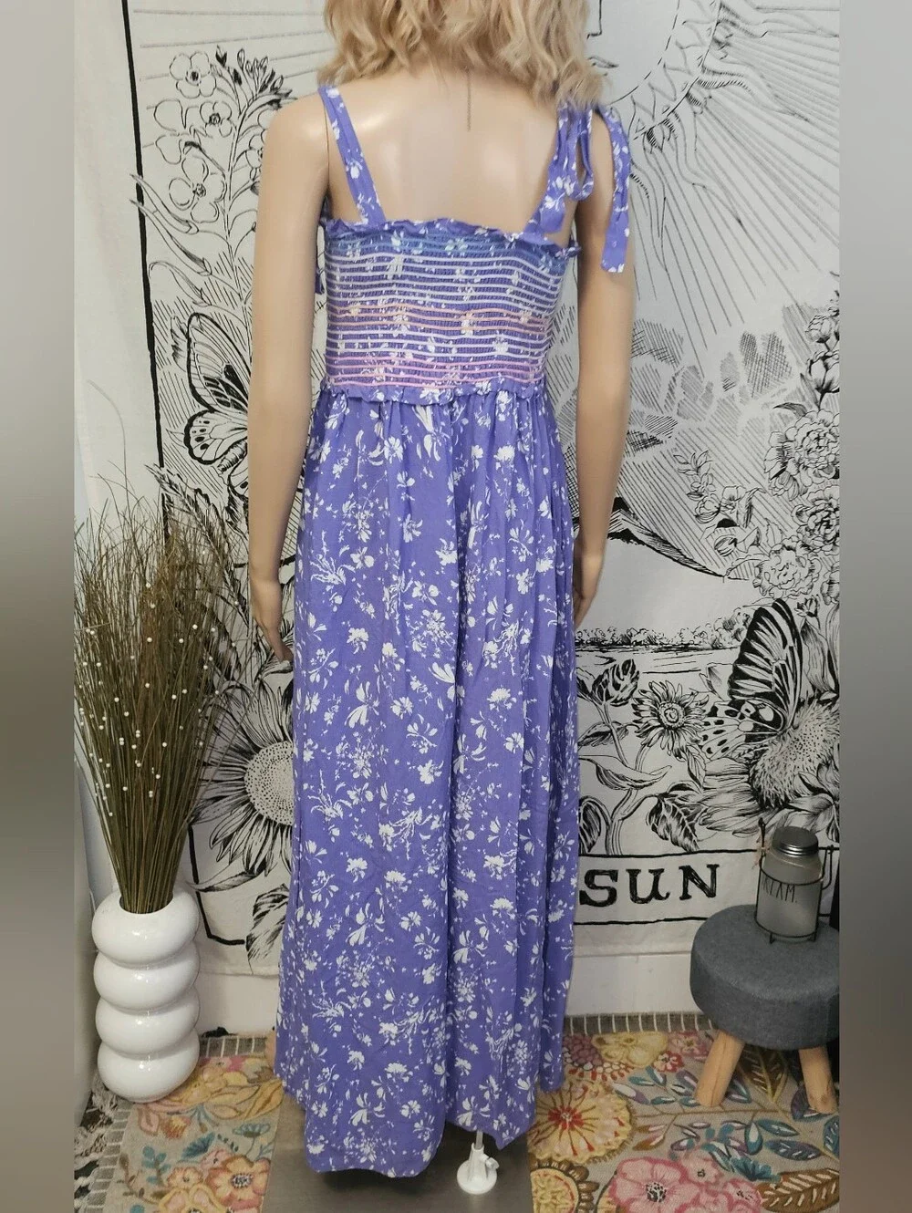 Free People Purple Floral Smocked Jusmpsuit Small